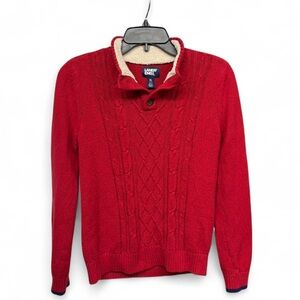 Lands' End Boys Red Cable-Knit Mock Neck Sweater - XL (14-16)